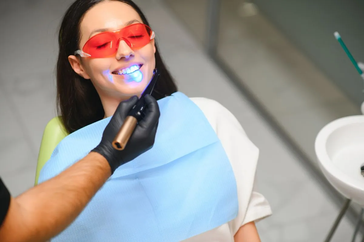 Bright, radiant white smile after professional teeth whitening treatment