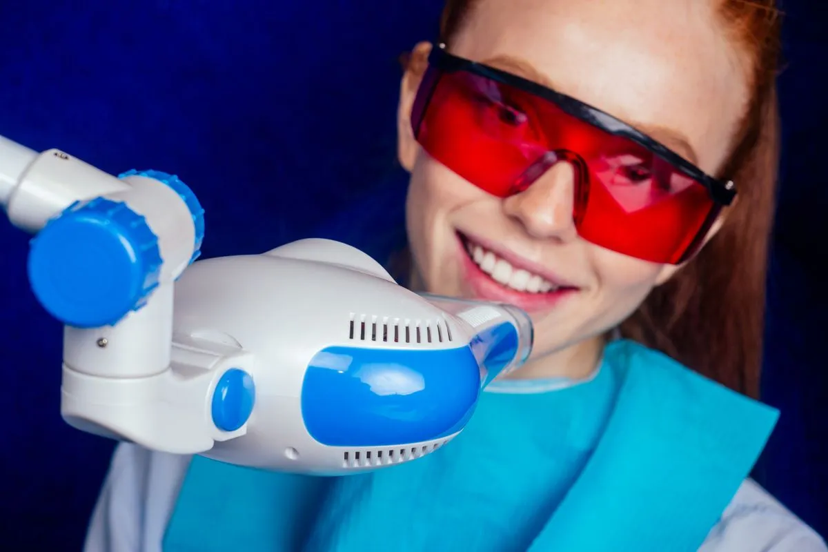 Close-up of brilliantly white teeth after professional Zoom whitening treatment